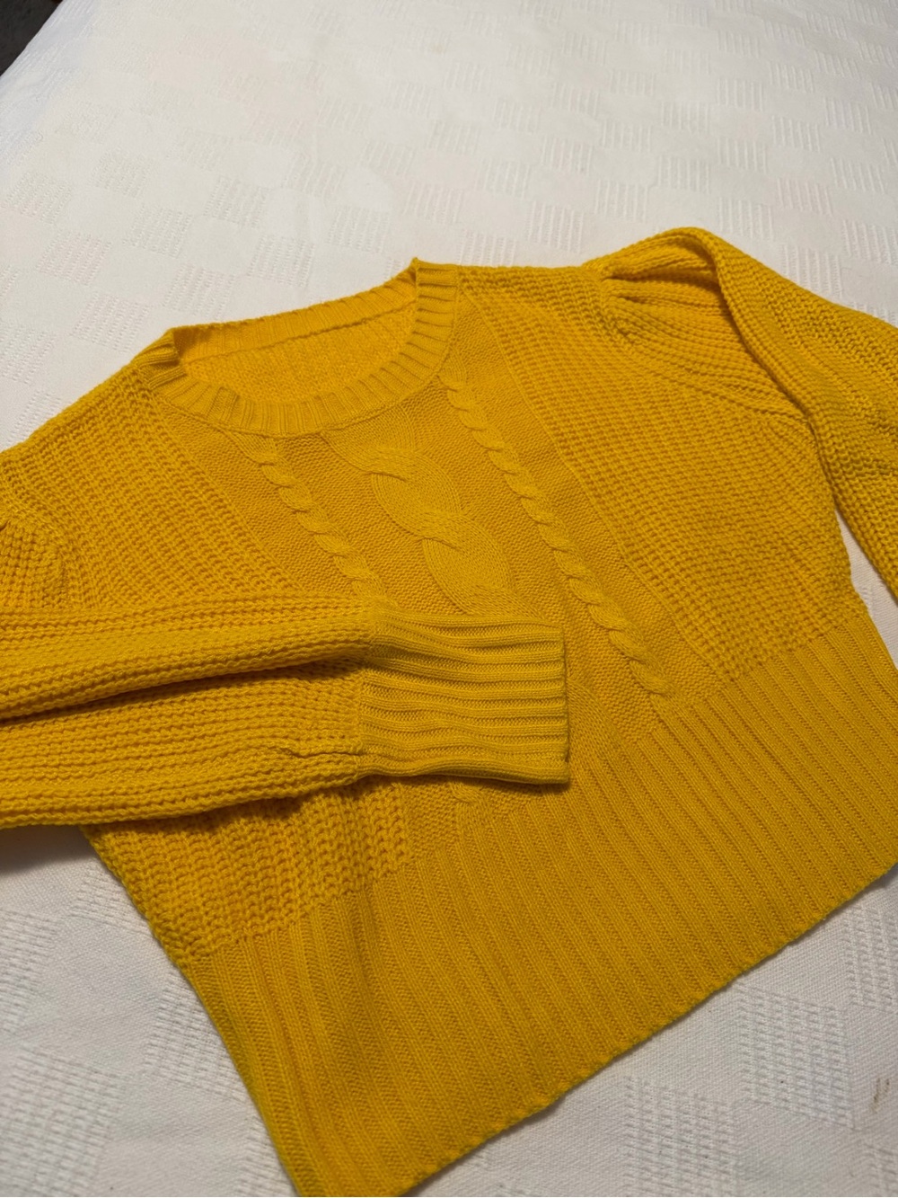 Source Unknown Mustard Yellow Cable Knit Crewneck Sweater